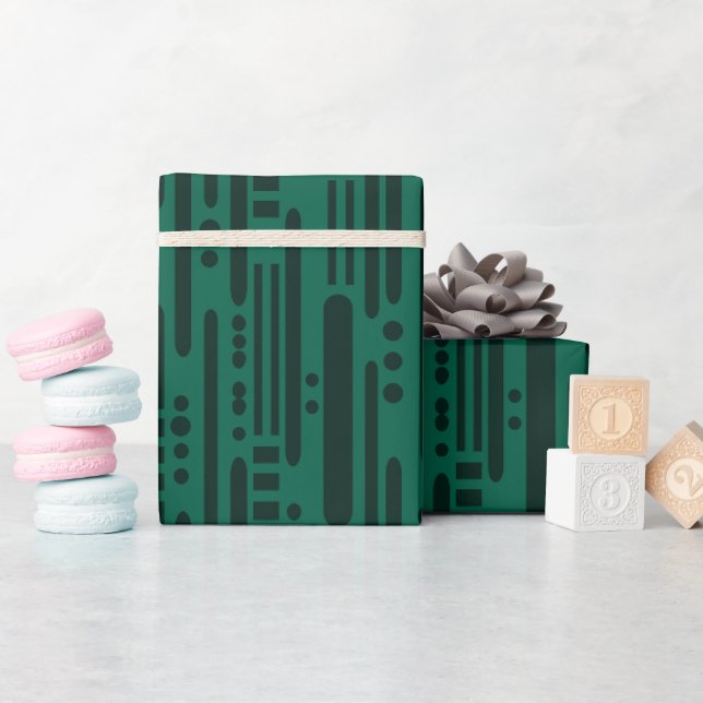 Pine dark green abstract striped pattern wrapping paper (Baby Shower)