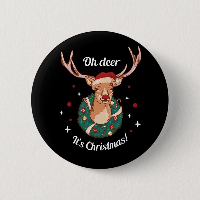 Pine Deer - Christmas Reindeer Head 6 Cm Round Badge (Front)