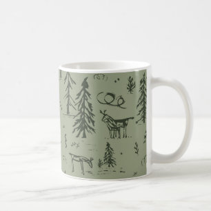 Pine Deer Lake Life - sage green woodland pattern. Coffee Mug