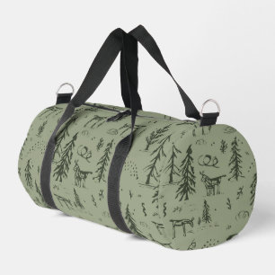 Pine Deer Lake Life - sage green woodland pattern. Duffle Bag