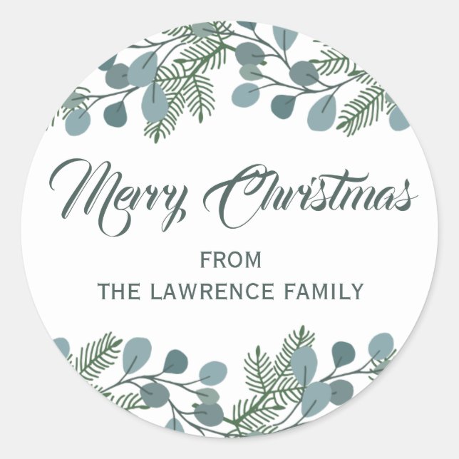 Pine Eucalyptus Foliage Christmas Holiday Classic Round Sticker (Front)