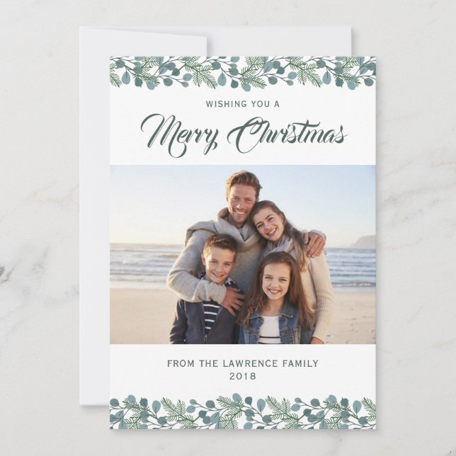 Pine Eucalyptus Foliage Christmas Holiday Photo Card (Front)