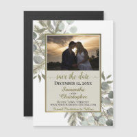 Pine Eucalyptus Wedding Save the Date Photo Tan