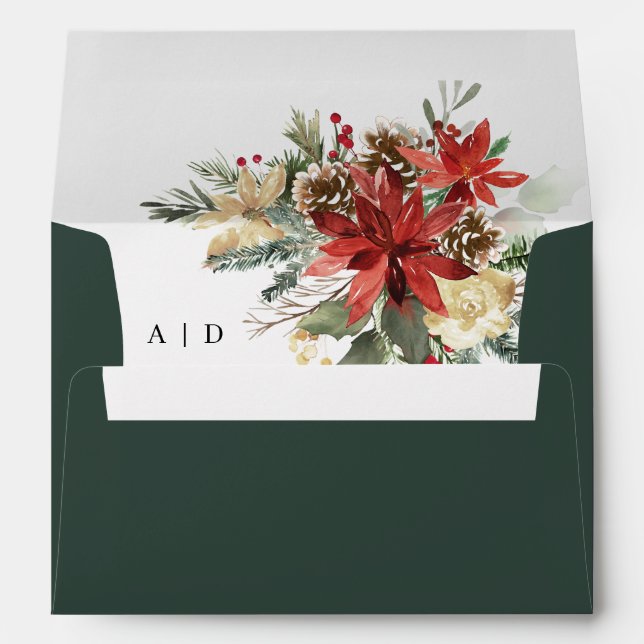 Pine Floral Christmas Wedding Invitation Envelope (Back (Bottom))
