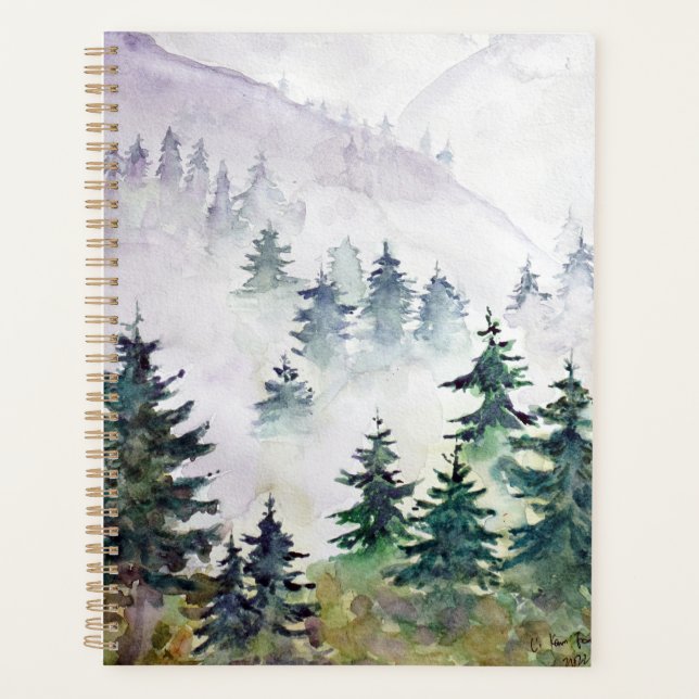 pine forest after sunset  hand painted watercolor  planner (Front)