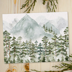 Pine Forest and Mountains Watercolor Postcard