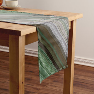 Pine Forest Brown and Green Stripe Short Table Runner