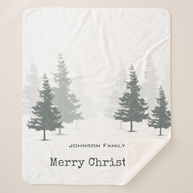 Pine Forest Christmas holiday Sherpa Blanket (Front)