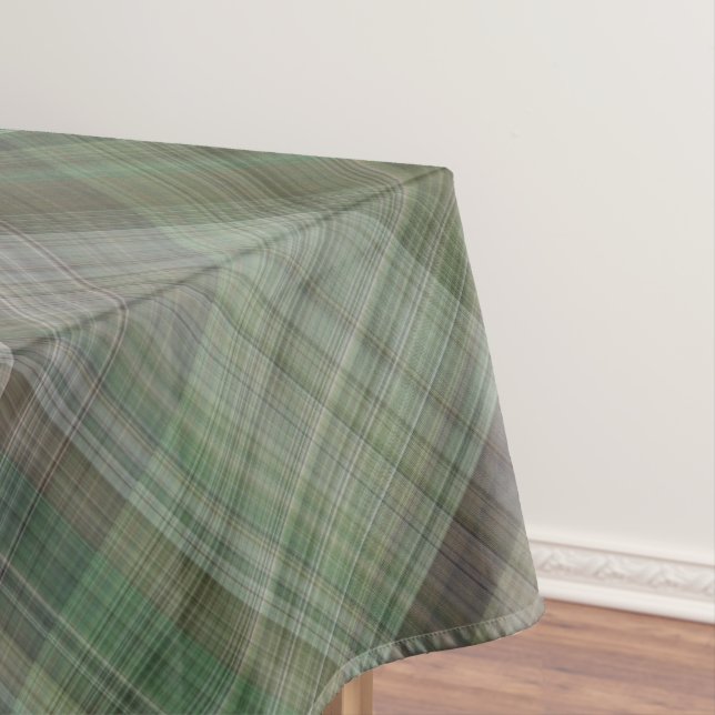 Pine Forest Green and Brown Plaid Tablecloth (In Situ)
