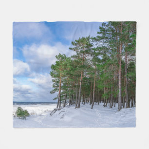 Pine forest near sea coast in Latvia Fleece Blanket