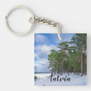 Pine forest near sea coast in Latvia Key Ring
