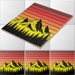 Pine Forest Over Mountains & Retro Sunset Frieze Tile