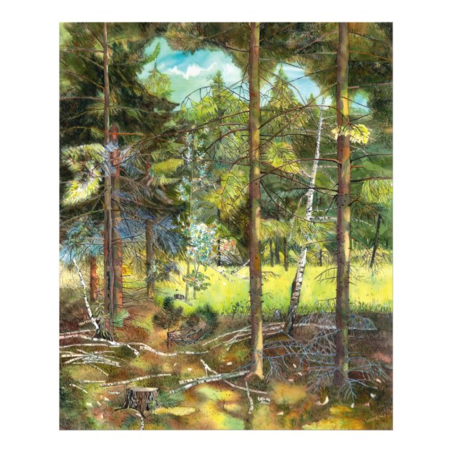 Pine forest painting  watercolor photo print (Front)