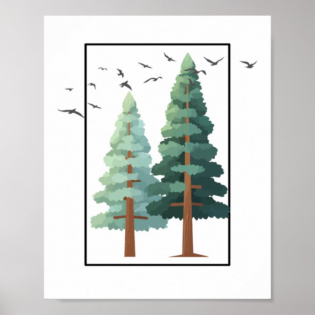 Pine Forest Trees Minimalist Nature Illustration Poster (Front)