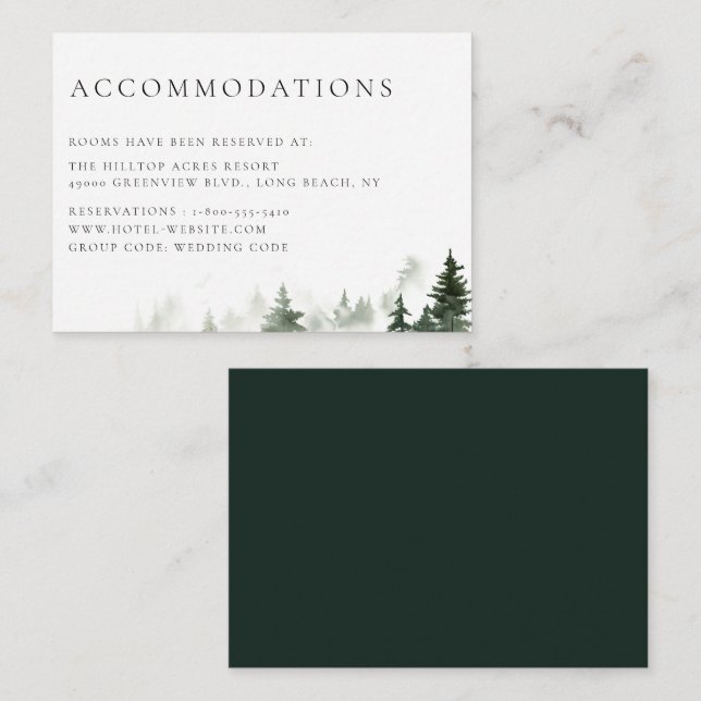 Pine Forest Trees Wedding Accommodations Enclosure Card (Front/Back)