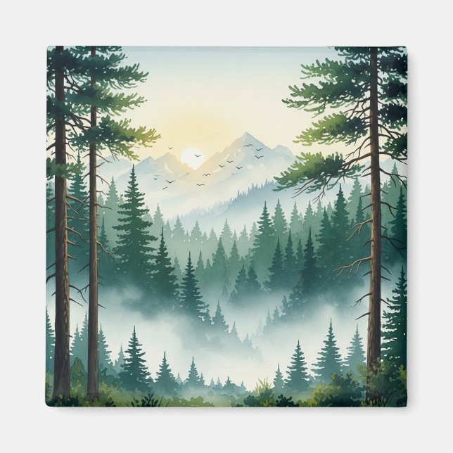 Pine Forest watercolor Magnet (Front)