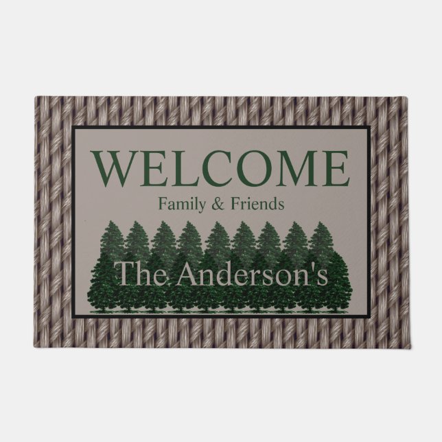 Pine Forest Welcome Family & Friends Faux Weave Doormat (Front)