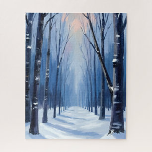 Pine Forest Winter Woodland Watercolor Painting Jigsaw Puzzle