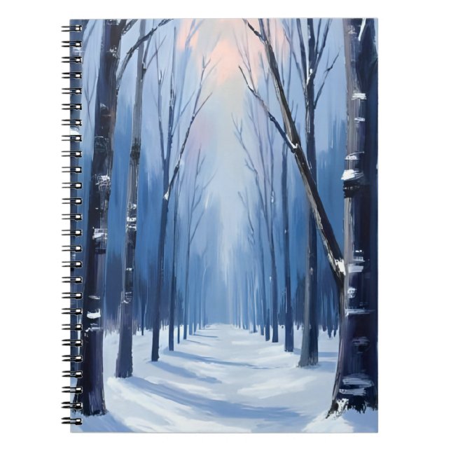 Pine Forest Winter Woodland Watercolor Painting Notebook (Front)