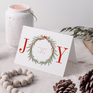 Pine Garland Wreath with Bow Joy Christmas Photo Holiday Card