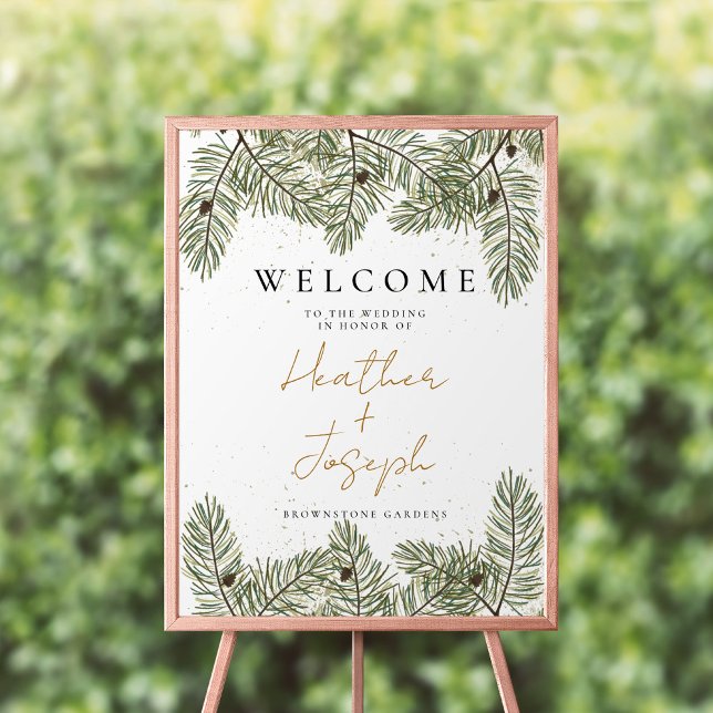 Pine & Gold Christmas Foliage Festive Wedding Poster (Creator Uploaded)