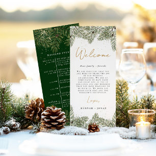 Pine & Gold Christmas Foliage Wedding Program Menu