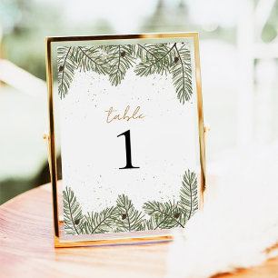 Pine & Gold Christmas Foliage Wedding  Table Number