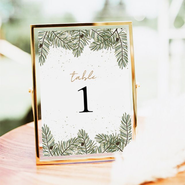 Pine & Gold Christmas Foliage Wedding  Table Number (Creator Uploaded)