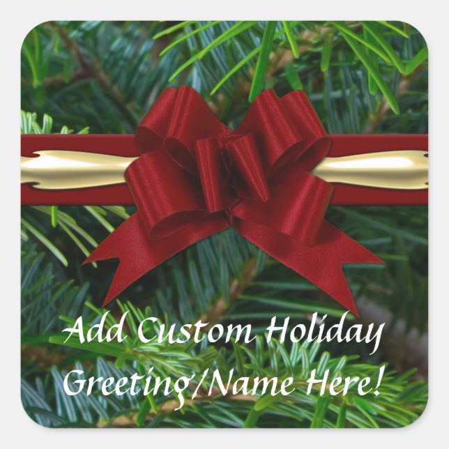 Pine/Gold/Red Bow Square Sticker (Front)