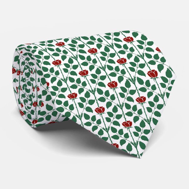 Pine Green and Red Briar Rose Tie (Rolled)