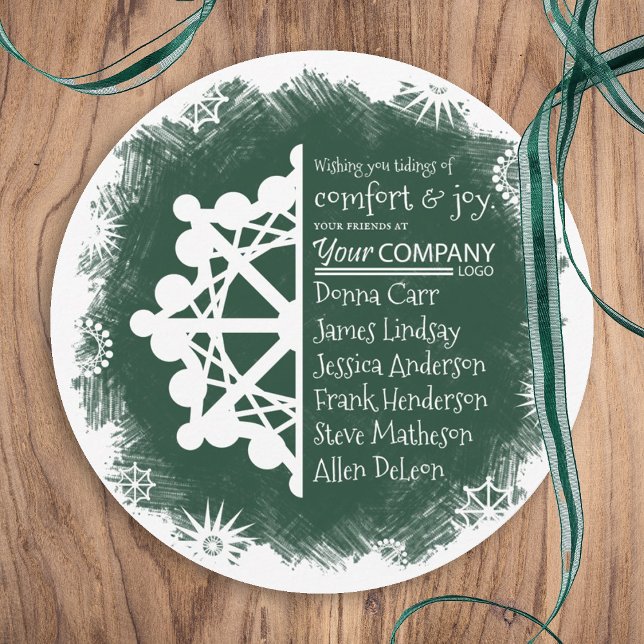 Pine Green, Burgundy Business Holiday Card (forest green hunter green company holiday card, green business logo christmas greeting card )