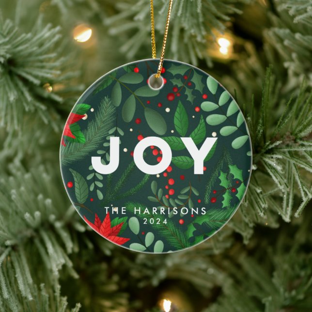 Pine Green Christmas Botanical Joy Ornament (Tree)