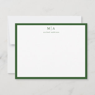 Pine Green Classic Border Monogram Correspondence Card