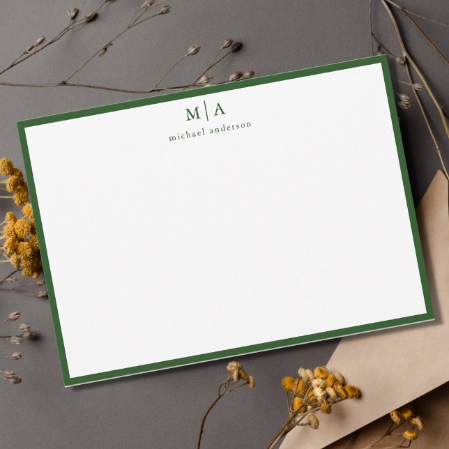 Pine Green Classic Border Monogram Correspondence  Card (Creator Uploaded)