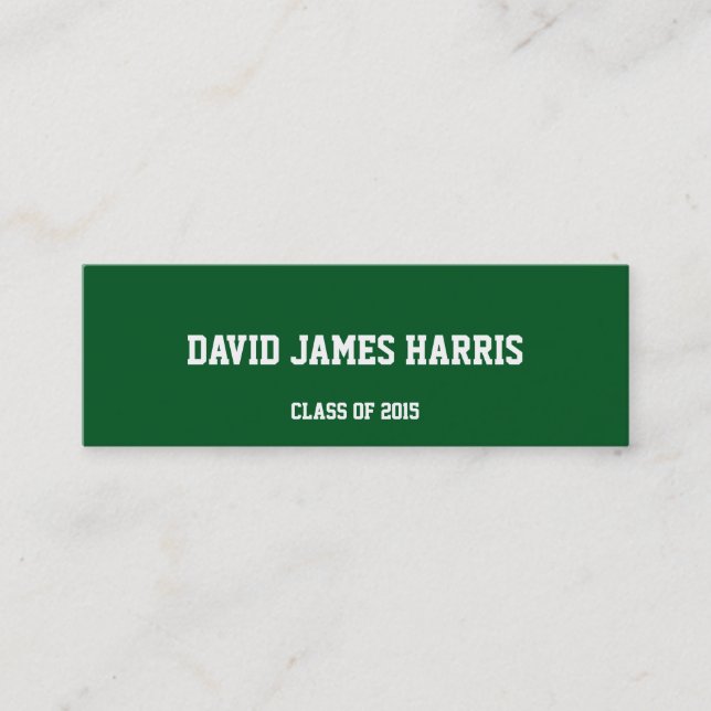 Pine green collegiate graduation insert name card (Front)