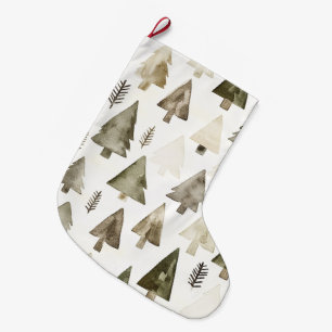 Pine Green Cream Christmas Trees Large Christmas Stocking