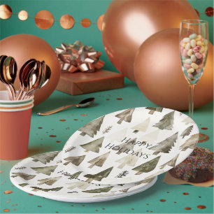 Pine Green Cream Christmas Trees Paper Plate
