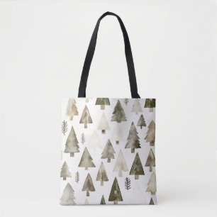 Pine Green Cream Christmas Trees Tote Bag