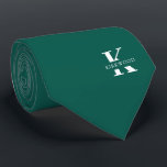Pine Green Elegant Monogram   Name | One-Sided Tie<br><div class="desc">An elegant one-sided necktie featuring a bold white monogram across a deep Pine Green background. On top of this monogram sits your first or last name spelled out in all capitals letters. Over 40 unique colors are available in both one-sided and two-sided versions. You can browse them by clicking the...</div>