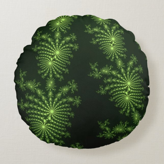 Pine Green Fractal Art Design Round Cushion (Front)