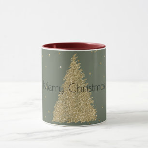 Pine Green Gold Glitter Sparkle Christmas Tree Mug