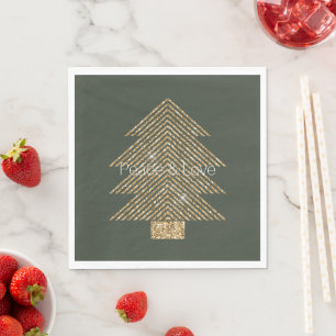 Pine Green Gold Glitzy Glitter Christmas Tree Napkin