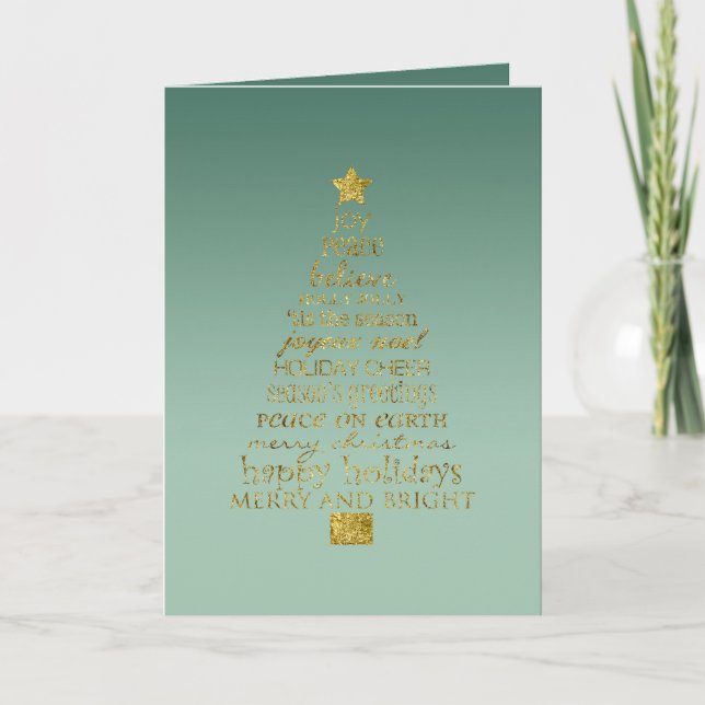 Pine Green Gold Inspirational Christmas Tree   Card (Front)