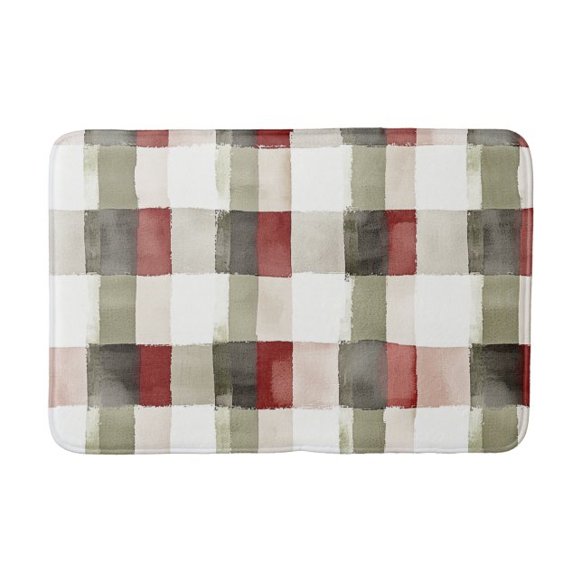 Pine Green Ivory Red Stripes Christmas Bath Mat (Front)