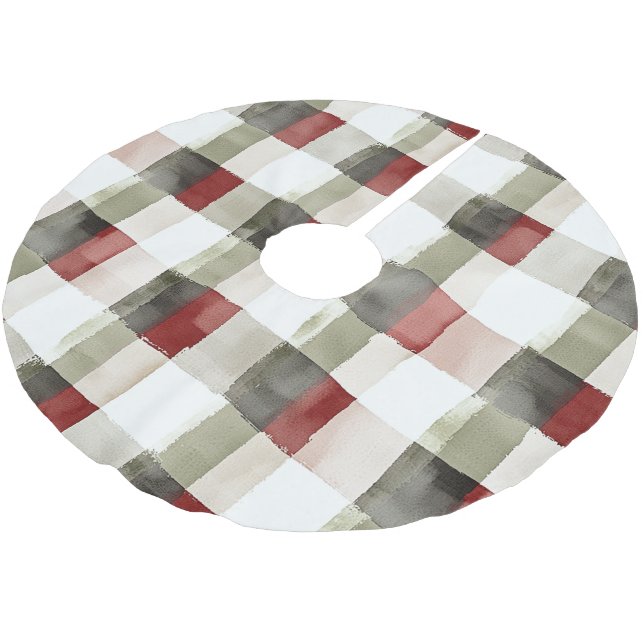 Pine Green Ivory Red Stripes Christmas Brushed Polyester Tree Skirt (Angled)