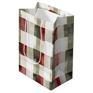 Pine Green Ivory Red Stripes Christmas Medium Gift Bag