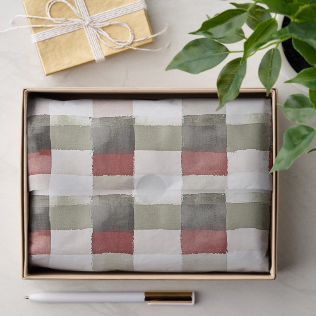 Pine Green Ivory Red Stripes Christmas Tissue Paper (Gift)