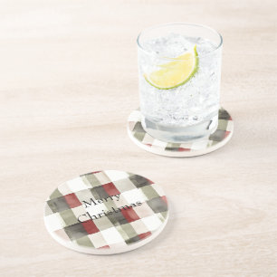 Pine Green Ivory Red Stripes  Coaster