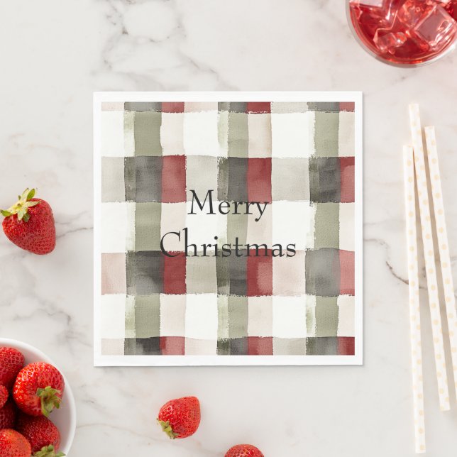 Pine Green Ivory Red Stripes  Napkin (Insitu)