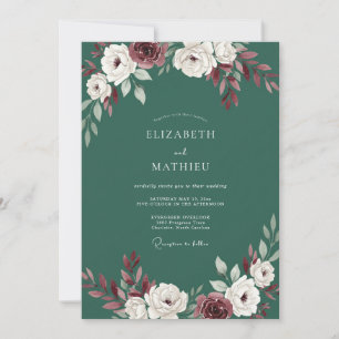 Pine Green Moody Floral Wedding Invitation